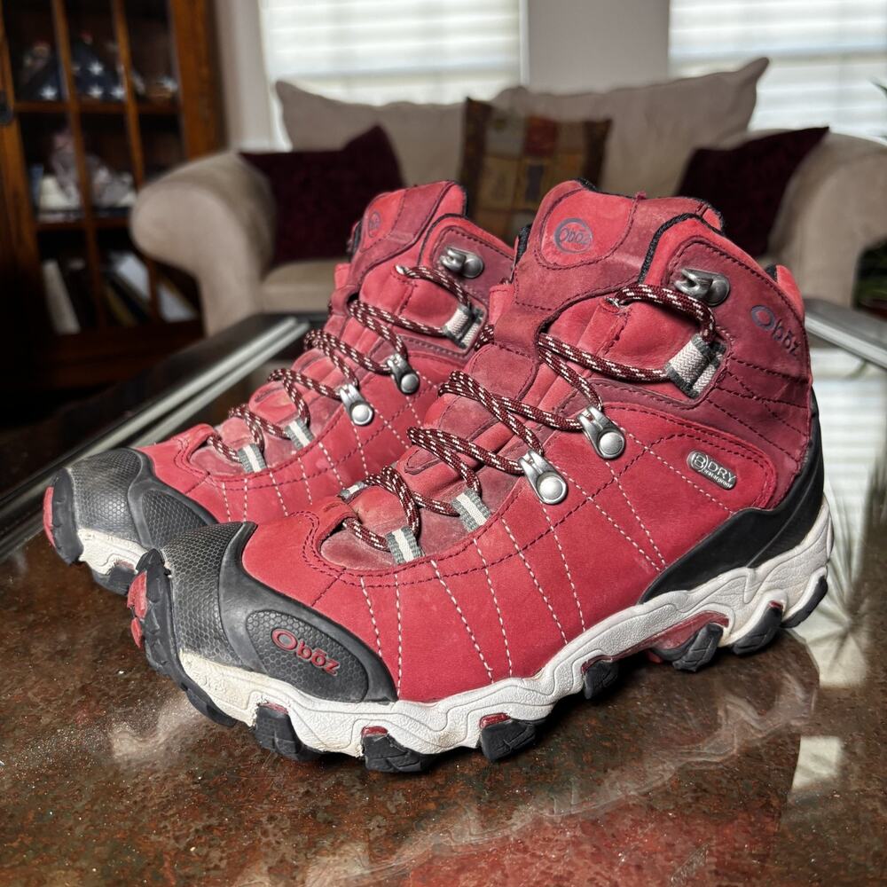 Oboz Bridger Mid B-Dry Hiking Boots Womens 7 Red Waterproof Trail Outdoor Shoes
